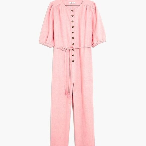 Linen-Blend Puff-Sleeve Tassel-Tie Jumpsuit, XS - Picture 2 of 3